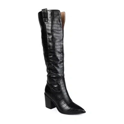 Journee Collection Womens Therese Extra Wide Calf Stacked Heel Riding Boots In Black