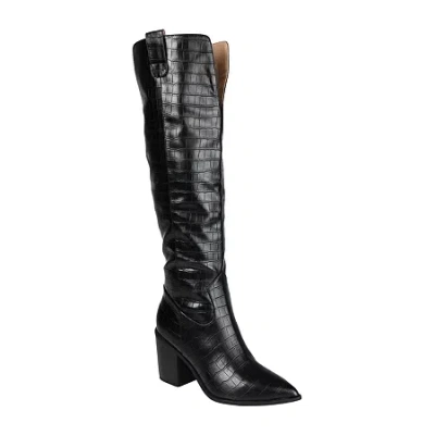 Journee Collection Womens Therese Wide Calf Stacked Heel Riding Boots In Black