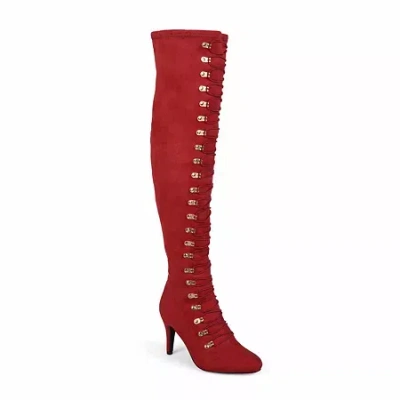 Journee Collection Womens Trill Stiletto Heel Over The Knee Boots In Red
