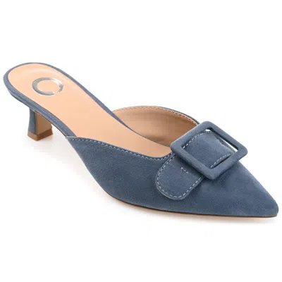 Journee Collection Womens Vianna Kitten Heel Mules Pointed Toe Pumps In Blue