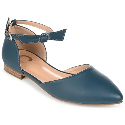 Journee Collection Womens Vielo Ballet Almond Toe Buckle Flats In Blue