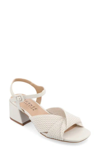 Journee Collection Zerlina Knit Block Heel Sandal In Bone