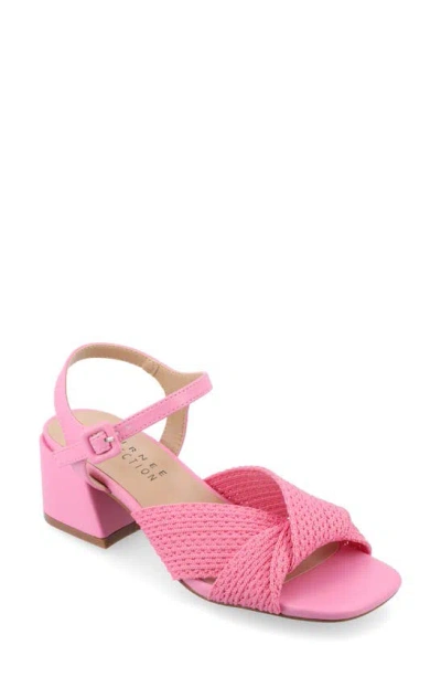Journee Collection Zerlina Knit Block Heel Sandal In Pink
