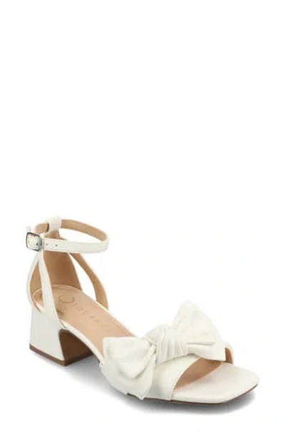 Journee Collection Zevi Bow Block Heel Sandal In White Polyurethane