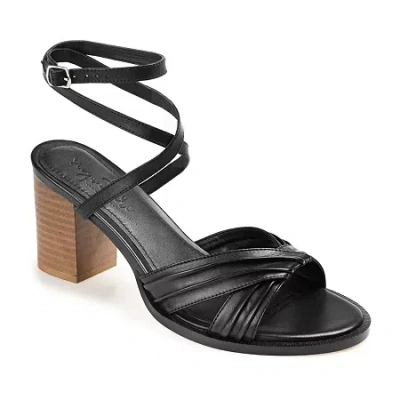 Journee Signature Freeda Womens Round Open Toe Stacked Heel Pumps In Black