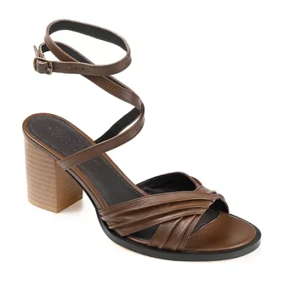 Journee Signature Freeda Womens Round Open Toe Stacked Heel Pumps In Brown