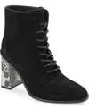 Journee Signature Women's Edda Snake Print Block Heel Lace Up Booties In Black