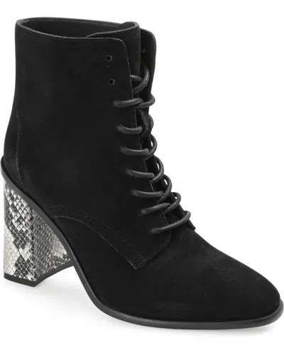 Journee Signature Women's Edda Snake Print Block Heel Lace Up Booties In Black