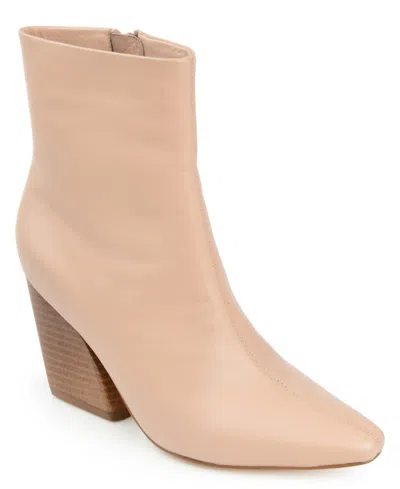 Journee Signature Womens Genuine Leather Hydra Almond Toe Stacked Ankle Booties In Neutral