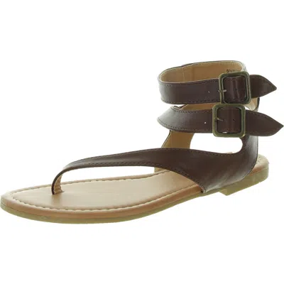 Journee Signature Womens Buckle Faux Leather Ankle Strap In Brown