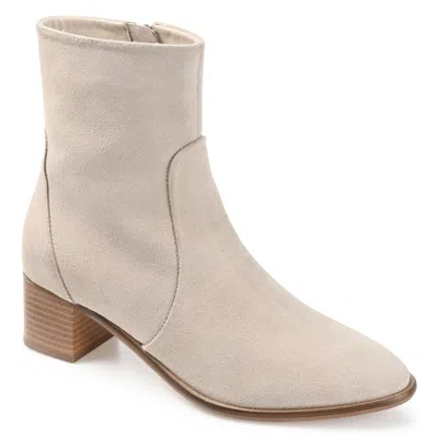 Journee Signature Womens Genuine Leather Airly Almond Toe Stacked Ankle Booties In Beige