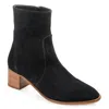 Journee Signature Womens Genuine Leather Airly Almond Toe Stacked Ankle Booties In Black