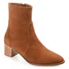 Journee Signature Womens Genuine Leather Airly Almond Toe Stacked Ankle Booties In Brown
