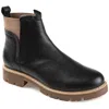 Journee Signature Womens Genuine Leather Bristol Round Toe Block Heel Chelsea Booties In Black