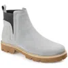 Journee Signature Womens Genuine Leather Bristol Round Toe Block Heel Chelsea Booties In Grey