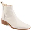 Journee Signature Womens Genuine Leather Brooklee Square Toe Stacked Chelsea Booties In Beige