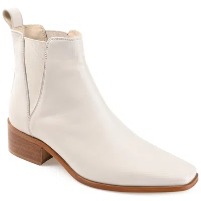Journee Signature Womens Genuine Leather Brooklee Square Toe Stacked Chelsea Booties In Beige