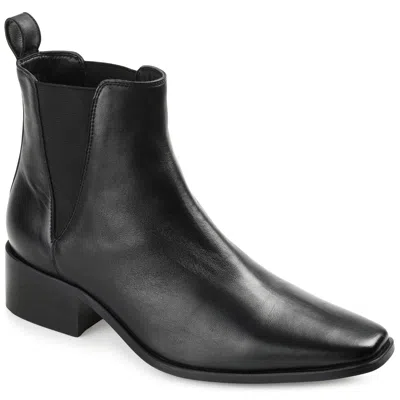 Journee Signature Womens Genuine Leather Brooklee Square Toe Stacked Chelsea Booties In Black