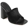 Journee Signature Womens Genuine Leather Deena Slip On Block Heel Open Square Toe Sandals In Black