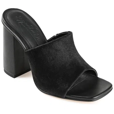 Journee Signature Womens Genuine Leather Deena Slip On Block Heel Open Square Toe Sandals In Black