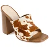 Journee Signature Womens Genuine Leather Deena Slip On Block Heel Open Square Toe Sandals In Multi