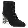 Journee Signature Womens Genuine Leather Edda Almond Toe Block Heel Combat Booties In Black