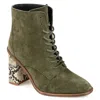 Journee Signature Womens Genuine Leather Edda Almond Toe Block Heel Combat Booties In Green