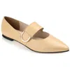 Journee Signature Womens Genuine Leather Emerence Loafer Pointed Toe Slip On Flats In Beige