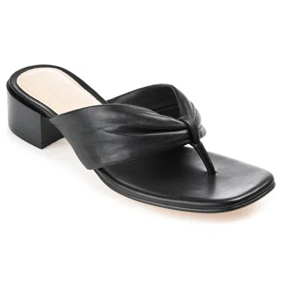 Journee Signature Womens Genuine Leather Francine Slip On Stacked Heel Sandals In Black