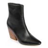 Journee Signature Womens Genuine Leather Hydra Almond Toe Stacked Ankle Booties In Black