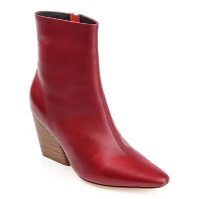 Journee Signature Womens Genuine Leather Hydra Almond Toe Stacked Ankle Booties In Red