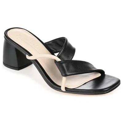 Journee Signature Womens Genuine Leather Jossette Slip On Block Heel Open Square Toe Sandals In Black
