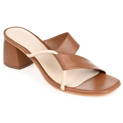 Journee Signature Womens Genuine Leather Jossette Slip On Block Heel Open Square Toe Sandals In Brown