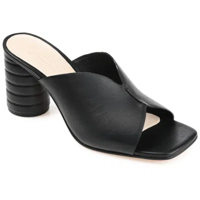 Journee Signature Womens Genuine Leather Karah Slip On Block Heel Open Square Toe Sandals In Black