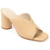 Journee Signature Womens Genuine Leather Karah Slip On Block Heel Open Square Toe Sandals In White