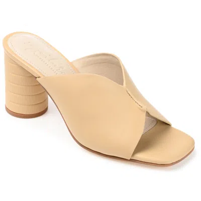 Journee Signature Womens Genuine Leather Karah Slip On Block Heel Open Square Toe Sandals In White