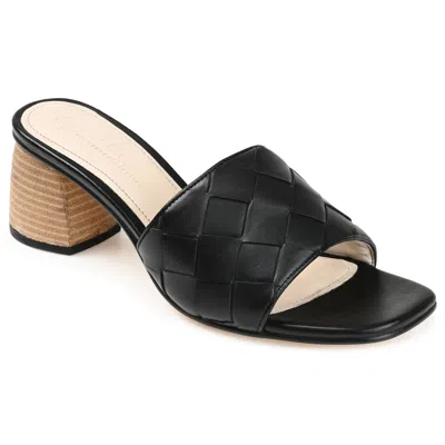 Journee Signature Womens Genuine Leather Kellee Slip On Stacked Heel Open Square Toe Sandals In Black