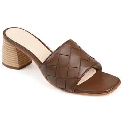 Journee Signature Womens Genuine Leather Kellee Slip On Stacked Heel Open Square Toe Sandals In Brown