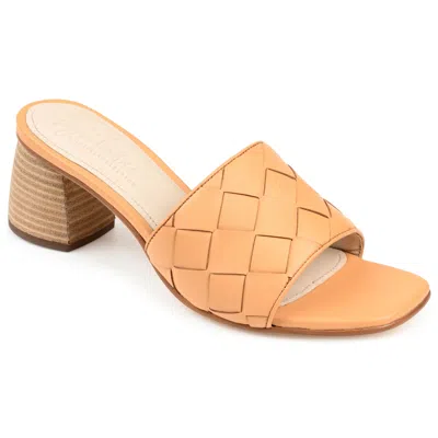 Journee Signature Womens Genuine Leather Kellee Slip On Stacked Heel Open Square Toe Sandals In Multi