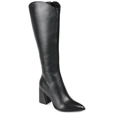 Journee Signature Womens Genuine Leather Laila Almond Toe Inside Zip Knee High Boots In Black