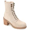 JOURNEE WOMENS GENUINE LEATHER MALLE ROUND TOE STACKED COMBAT BOOTIES