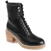 Journee Signature Womens Genuine Leather Malle Round Toe Stacked Combat Booties In Black