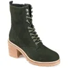 Journee Signature Womens Genuine Leather Malle Round Toe Stacked Combat Booties In Green