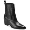 Journee Signature Womens Genuine Leather Markka Pointed Toe Stacked Chelsea Booties In Black