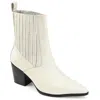 Journee Signature Womens Genuine Leather Markka Pointed Toe Stacked Chelsea Booties In White