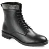 Journee Signature Womens Genuine Leather Natara Round Toe Stacked Combat Booties In Black