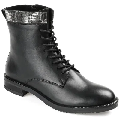 Journee Signature Womens Genuine Leather Natara Round Toe Stacked Combat Booties In Black