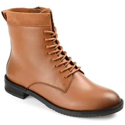Journee Signature Womens Genuine Leather Natara Round Toe Stacked Combat Booties In Orange