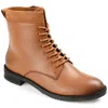 Journee Signature Womens Genuine Leather Natara Round Toe Stacked Combat Booties In Multi