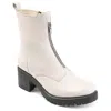 Journee Signature Womens Genuine Leather Norrah Round Toe Stacked Combat Booties In Beige